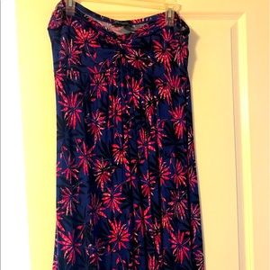 Strapless tropical print maxi dress